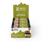 A counter display box of Kates Real Food Organic Energy Bar - Peanut Butter Dark Chocolate features individually wrapped, gluten-free bars with oats and honey, made for clean energy from sustainably sourced ingredients.