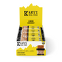 A vibrant yellow display box of Kate’s Real Food Organic Energy Bar - Lemon Coconut, containing 12 gluten-free bars made with organic oats—each bar individually wrapped with bold branding and clear product details.