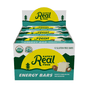 A display box of Kate’s Real Food Organic Energy Bars in White Chocolate Macadamia flavor, containing 12 gluten-free bars made with whole-food ingredients such as oats and honey. The box features a yellow mountain graphic and carries the USDA Organic label, as well as a good source of fiber designation.