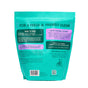 Back of Aunt Fannie's Laundry Detergent Powder - Powered by Washing Soda: teal pack with eco-friendly claims, usage instructions, natural ingredients—no harsh chemicals or synthetic fragrances—for clean laundry.