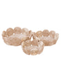 The LIKHA Abaca Fruit Basket Circles, set of 3, features round handcrafted baskets in varying sizes with raised swirl designs, made from sustainable abaca fiber in light tones—an elegant natural accent for any space.