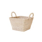The LIKHA Abaca Tapered Square Tabletop Basket with Handles is handwoven by Filipino artisans from natural, light-colored abaca fiber and features two looped handles. Set against a plain white background.