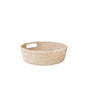 The LIKHA Abaca Round Tray with Cutout Handles is a handcrafted tray made from natural abaca, featuring two rectangular handles on opposite sides, shown on a white background.