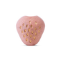 The Strawberry & Basil Bath Bomb by Pacha Soap Co. is a pink, strawberry-shaped soak with gold dots and a shiny finish—infused with plant oils—shown against a white background.