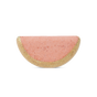 The Pacha Soap Co. Watermelon & Mint Bath Bomb, shaped like a watermelon slice with a pink center and glittery gold rind, infuses nourishing plant oils for soft skin—perfect for your next relaxing soak. Displayed on a plain white background.