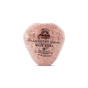 A pink, strawberry-shaped bath bomb with seed-like indents, labeled Pacha Soap Co. Strawberry & Basil Bath Bomb, crafted with plant oils and cocoa butter, NET WT 5 OZ/142 g, displayed on a white background.