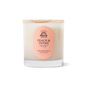 The Summer Signature Candle by Pacha Soap Co. is a white candle in a clear glass jar with a wooden lid, featuring a vegan, cruelty-free coconut and apricot wax blend for a clean burn. Label: Peach & Thyme.