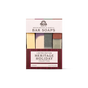 A Pacha Soap Co. Heritage Holiday Collection bar soap set in a box with a plaid base, containing four cold-processed bars in yellow, lavender, dark green, and reddish-brown.