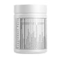 A white plastic container of Codeage Leaky Gut Formula is viewed from the side, displaying a label with Supplement Facts in black on white, listing serving size, ingredients like probiotics and L-glutamine, and nutritional details.