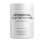 A white container labeled Codeage Liposomal Glutathione Capsules, 1000 mg. Below, it reads "Beyond Vitamins," "60 vegetable capsules," "dietary supplement.