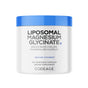 A white jar with a blue lid labeled Codeage Liposomal Magnesium Glycinate Capsules, containing 240 vegetable capsules as a dietary supplement with magnesium bisglycinate for optimal absorption.