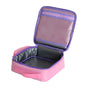 The Elemental Chomper Kids Lunch Bag is an open pink and purple insulated bag featuring a zippered mesh pocket inside the lid, shown empty and ready for use.