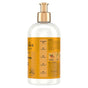 Clear bottle of SheaMoisture Deep Moisturizing Conditioner with a gold pump and an orange label detailing product information and ingredients, featuring the nourishing benefits of Raw Shea Butter renowned for relieving dry hair and skin.
