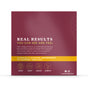 A maroon and gold info card for Ancient Nutrition Multi Collagen Protein Gel Packs reads: Real Results You Can See, highlighting benefits for hair, skin, nails, and joint support with matching icons at the bottom.