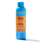 A blue can of MIMIKAI Mosquito & Tick Repellent Mist with orange text offers 8-hour mosquito and 4-hour tick protection. The label features plant-based, scientifically proven DEET alternative ingredients. Blue cap and shadow included.