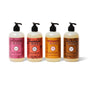 Mrs. Meyers Fall Hand Soap Collection—four bottles in seasonal scents with pump tops—are lined up against a crisp white background.