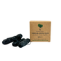Four black rolls of Eco Floss Refills by Me Mother Earth sit beside a brown box labeled “Eco Floss Refills 4-Pack 30M x 4” with a green tree logo, showcasing this zero waste floss alternative.