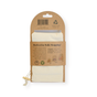 The Me Mother Earth Cotton Muslin Bulk Shopping Bags 3-Pack features washable, reusable organic cotton bags with drawstrings and wooden beads, eco-friendly packaging, and a cardboard label highlighting sizes and sustainability.