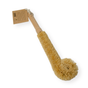 The Me Mother Earth Coconut Bottle Cleaning Brush features a long wooden handle, eco-friendly coconut husk bristles, a rounded brush head, and a brown tag at the handle's end, shown isolated on a white background.