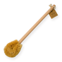 The Me Mother Earth Coconut Toilet Brush has a wooden handle, dense stiff bristles, a rope loop for hanging, and a brown tag on the handle. Eco-friendly and designed for effective scrubbing.