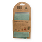 A 3-pack of Me Mother Earth Cotton Mesh Produce Bags, perfect for fruits and veggies, featuring green washable drawstrings and details on brown recyclable cardboard packaging.