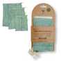 The Me Mother Earth Cotton Mesh Produce Bags-3 Pack includes small, medium, and large reusable sage green bags in recyclable packaging. Organic, ethically sourced, and washable—ideal for sustainable shopping.