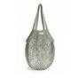 The "One Tripper" Expandable Mesh Market Bag by Me Mother Earth is a sage-green reusable grocery bag with two long handles. Made from soft, flexible netting, it’s ideal for eco-friendly shopping and shown empty against a white background.