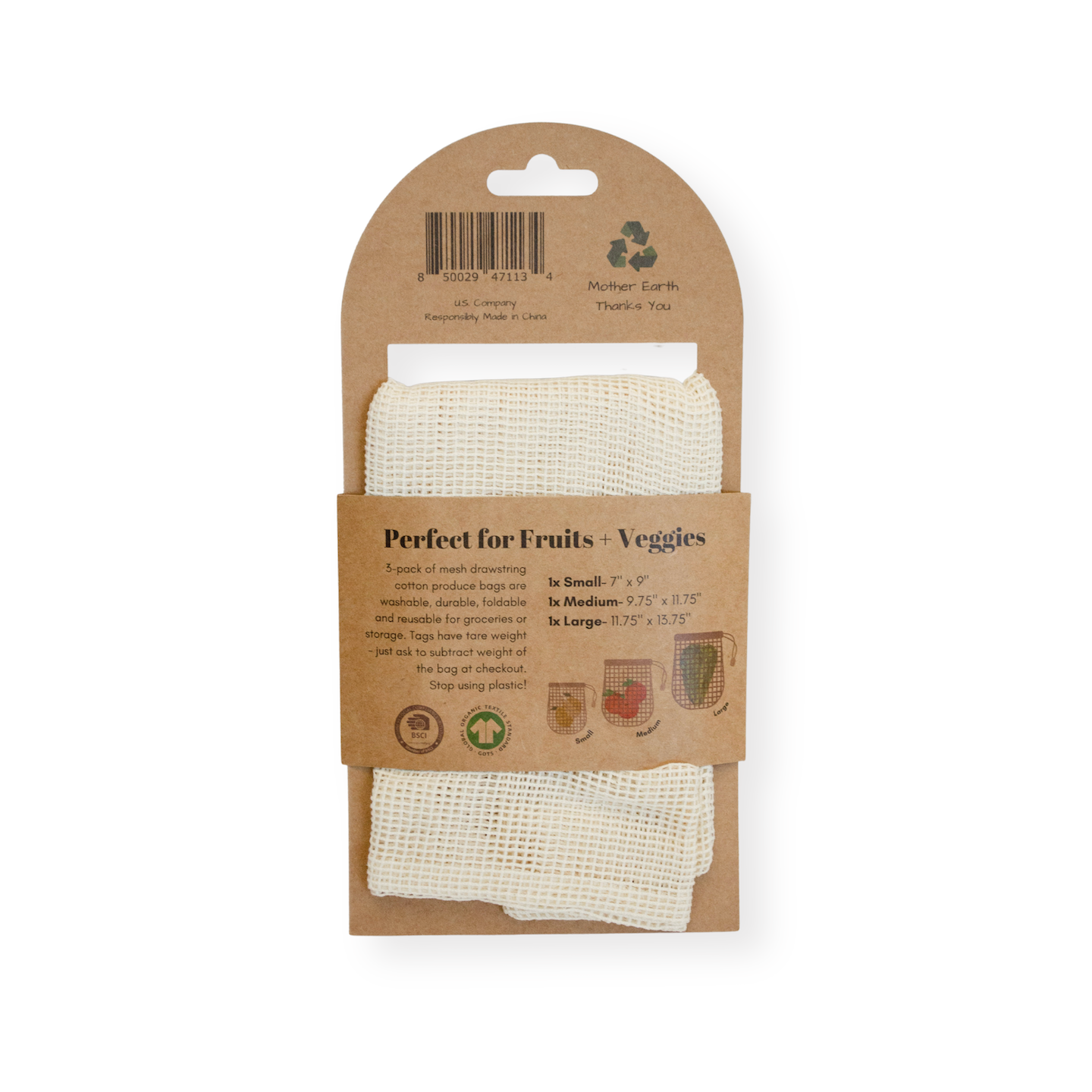 Organic Cotton Mesh Produce Bags - 3 Pack - Thumbnail 5