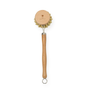 The Sisal Kitchen Brush by Me Mother Earth features a round bristled head, long beechwood handle, and metal hanging loop—an eco-friendly choice for sustainable kitchen cleaning.