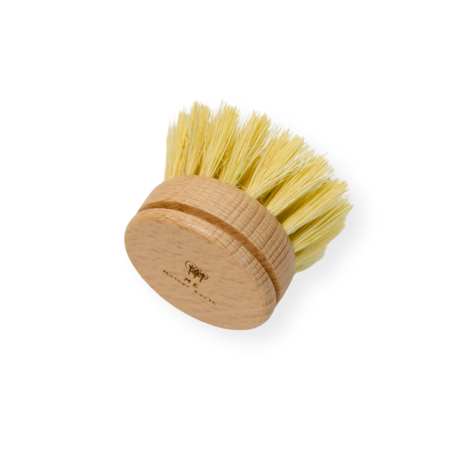 The Me Mother Earth Sisal Kitchen Brush Refill Heads feature round beechwood and beige bristles, perfect for replacing your brush head and tackling kitchen cleaning tasks.