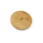 The Me Mother Earth Solid Bamboo Mason Jar Lid features a round design with natural wood grain and a chef’s hat logo engraved at the center, shown on a white background. Ideal as an eco-friendly lid for mason jars.