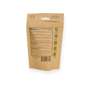 A brown, resealable pouch from Me Mother Earth shows drug facts, usage instructions, warnings, and ingredients in black text. Plant-based icons on the right highlight natural ingredients—ideal for storing Zero Waste Toothpaste Tablets with Fluoride refills.