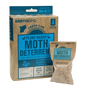 A box labeled Earthkind Fresh Cab® Moth Deterrent with a pouch in front. The package highlights cedarwood and geranium oils and contains four scented pouches for botanical closet moth protection, lasting over 30 days.