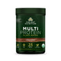 A container of Ancient Nutrition Multi Protein Powder Plant Based in Chocolate flavor, delivering 25 grams of plant-based protein per serving, features the USDA Organic label and front-of-pack icons emphasizing digestive benefits with added probiotics and digestive enzymes.