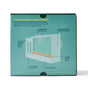 A turquoise box displays a diagram of the Modern Sprout Window Bird Feeder with labeled features, such as strong suction cups, a detachable design, UV-resistant acrylic plastic, seed cup, drainage holes, and wooden perch. White and yellow text provides details about the product.