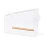 The Modern Sprout Window Bird Feeder is a clear acrylic feeder featuring two suction cups for easy window attachment, a wooden perch, and ventilation slots, allowing you to enjoy close-up views of birds right from your window.