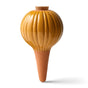 The Modern Sprout Watering Bulb features a ribbed ceramic design with a glossy mustard-yellow top, cork stopper, and matte terracotta pointed base—perfect for watering plants—shown against a white background.