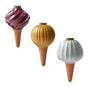 The Modern Sprout Watering Bulbs Variety Pack includes three ceramic self-watering stakes with textured, bulb-shaped tops in burgundy, mustard yellow, and light blue for easy plant care.
