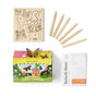 The Magical Minds Garden Kit by Modern Sprout includes a wood coloring board, six colored pencils, a vibrant box adorned with butterflies and flowers, and a seed packet labeled Butterfly Blend. This enchanting gardening set is perfect for inspiring creativity and teaching children about nature.
