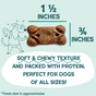 Shameless Pets Dog Meaty Tenders Treats - Soft & Chewy are protein-rich, bone-shaped dog treats made with real meat and measuring approximately 1.5 inches long by 0.75 inches tall. These grain-free treats are suitable for dogs of all sizes and help support your furry friend’s digestive health.