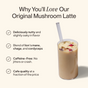Morning Made Mushroom Latte - Original (60 servings) served iced in a clear glass with straw and rose petal garnish. Enjoy a nutty, caffeine-free blend with Lion’s Mane & Chaga mushrooms for cafe-quality flavor at a great price.