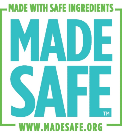Square logo with the words MADE WITH SAFE INGREDIENTS at the top, MADE SAFE in large teal letters in the center, and www.madesafe.org at the bottom.