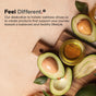 A cutting board with halved avocados, seeds, and oil bowls sits on a beige surface. Green leaves and “Feel Different.” promote Codeage Magnesium Glycinate, highlighting the wellness benefits of magnesium-rich supplements.