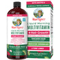 A bottle and box of MaryRuth’s Morning Multivitamin + Hair Growth Liquid in Dragon Fruit Melon flavor, featuring Lustriva for hair thickness and wrinkle reduction, with colorful packaging highlighting its benefits.