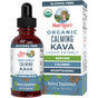 A bottle and box of MaryRuth's Kava Drops, a USDA organic, alcohol-free herbal supplement for relaxation, with a dropper and colorful floral design.