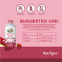Bottle of MaryRuth’s Kids Morning Multivitamin Liquid for immune support with apple and strawberry imagery, icons indicating it is sugar-, gluten-, and nut-free, and a table detailing suggested daily dosage by age to aid cognitive function.