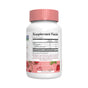 A white bottle with a pink cap shows Supplement Facts and ingredients for MaryRuth’s Adult Probiotic Gummies, Strawberry, 60 ct. The label highlights nutrition info, an organic probiotic badge, Non-GMO seal, and strawberry images.