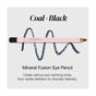 The Mineral Fusion Eye Pencil in Coal - Black features a light pink body and black tip, drawing a wavy black line. Enriched with chamomile, its ideal for subtle definition or bold smokey eyes.