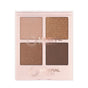 Mineral Fusion Eye Shadow Palette is a vegan set with four crease-resistant neutral shades—light beige, gold, bronze, and deep brown—in a clear case featuring the brand logo on the lid.