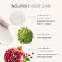 Infographic showing MDSolarSciences Mineral Moisture Defense SPF 50 ingredients: ceramides and humectants to moisturize, green tea to calm, cranberry and pomegranate for protection, plus non-nano zinc oxide mineral sunscreen for defense.
